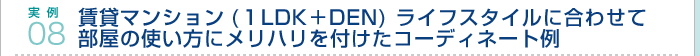 実例08.賃貸マンション(１LDK＋DEN)ライフスタイルに合わせて部屋の使い方にメリハリを付けたコーディネート例